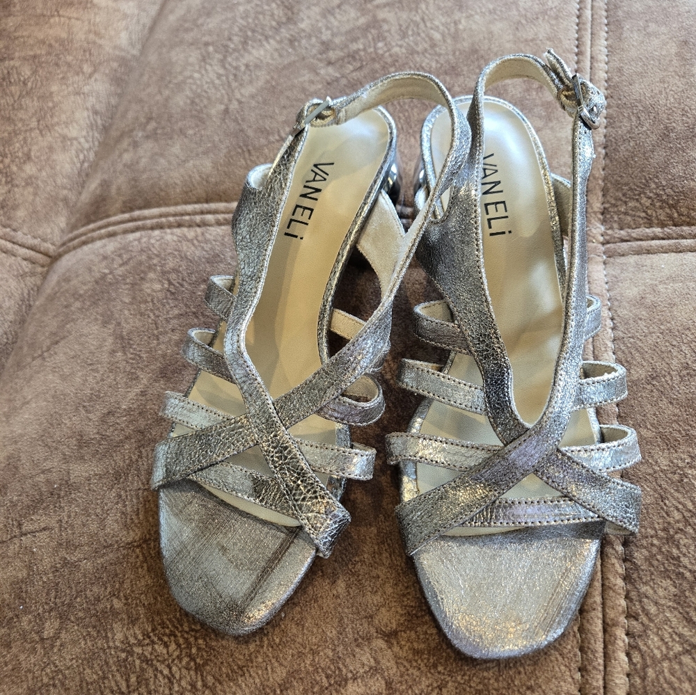 Vaneli Metallic Strappy Heels